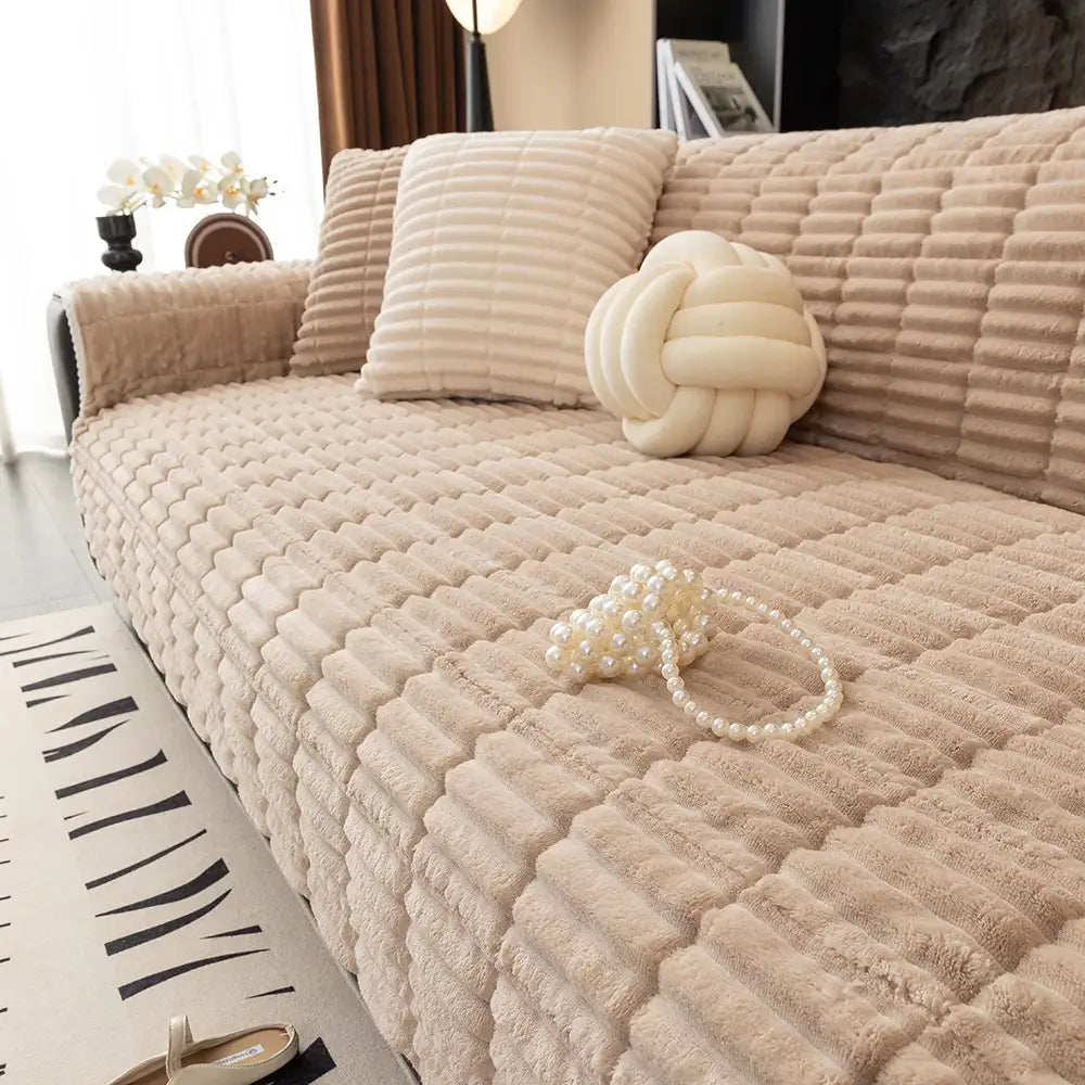 One-Piece Cozy Flannel Sofa Protection Non-Slip Couch Cover