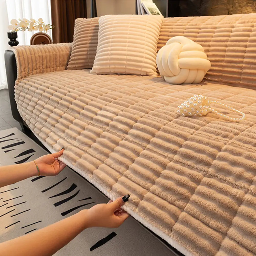 One-Piece Cozy Flannel Sofa Protection Non-Slip Couch Cover