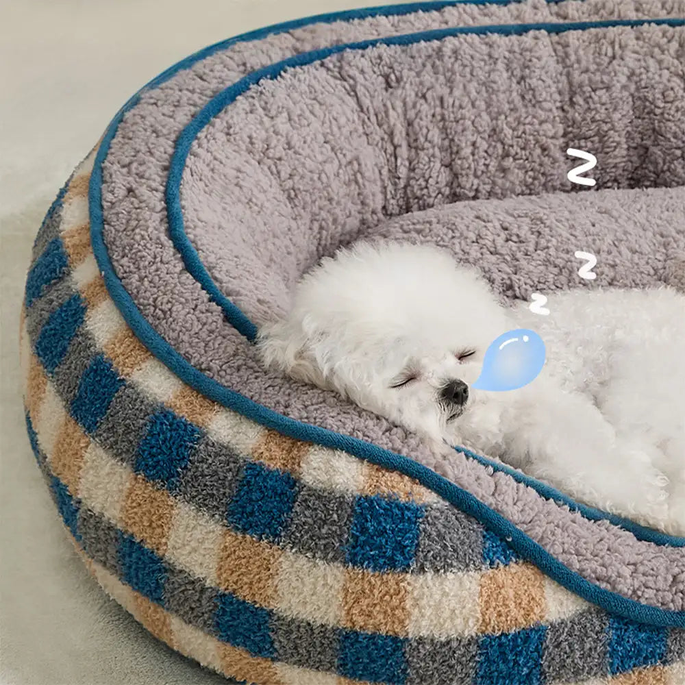 Oval Teddy Velvet Large Space Comfortable Deep Sleep Donut Dog Bed