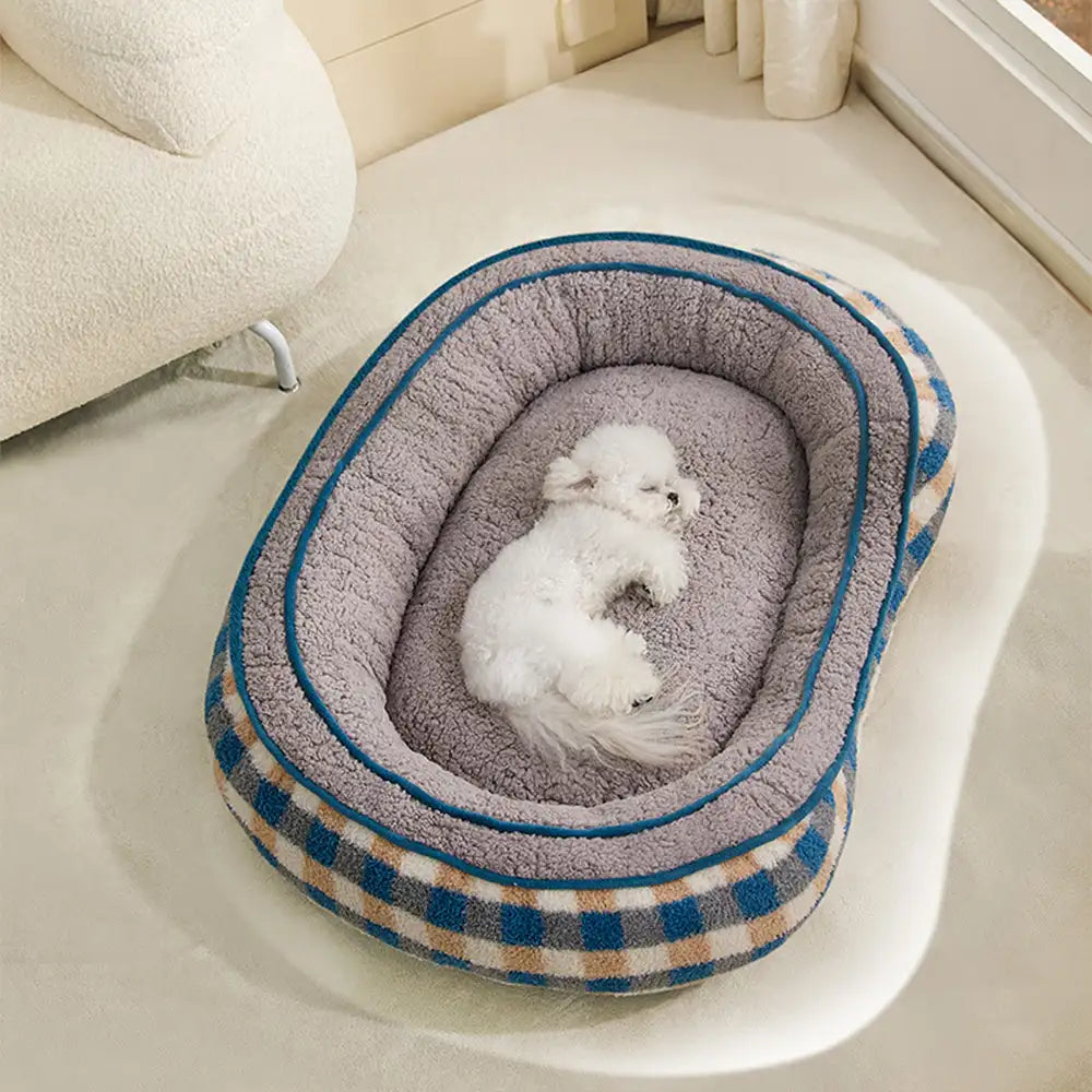 Oval Teddy Velvet Large Space Comfortable Deep Sleep Donut Dog Bed