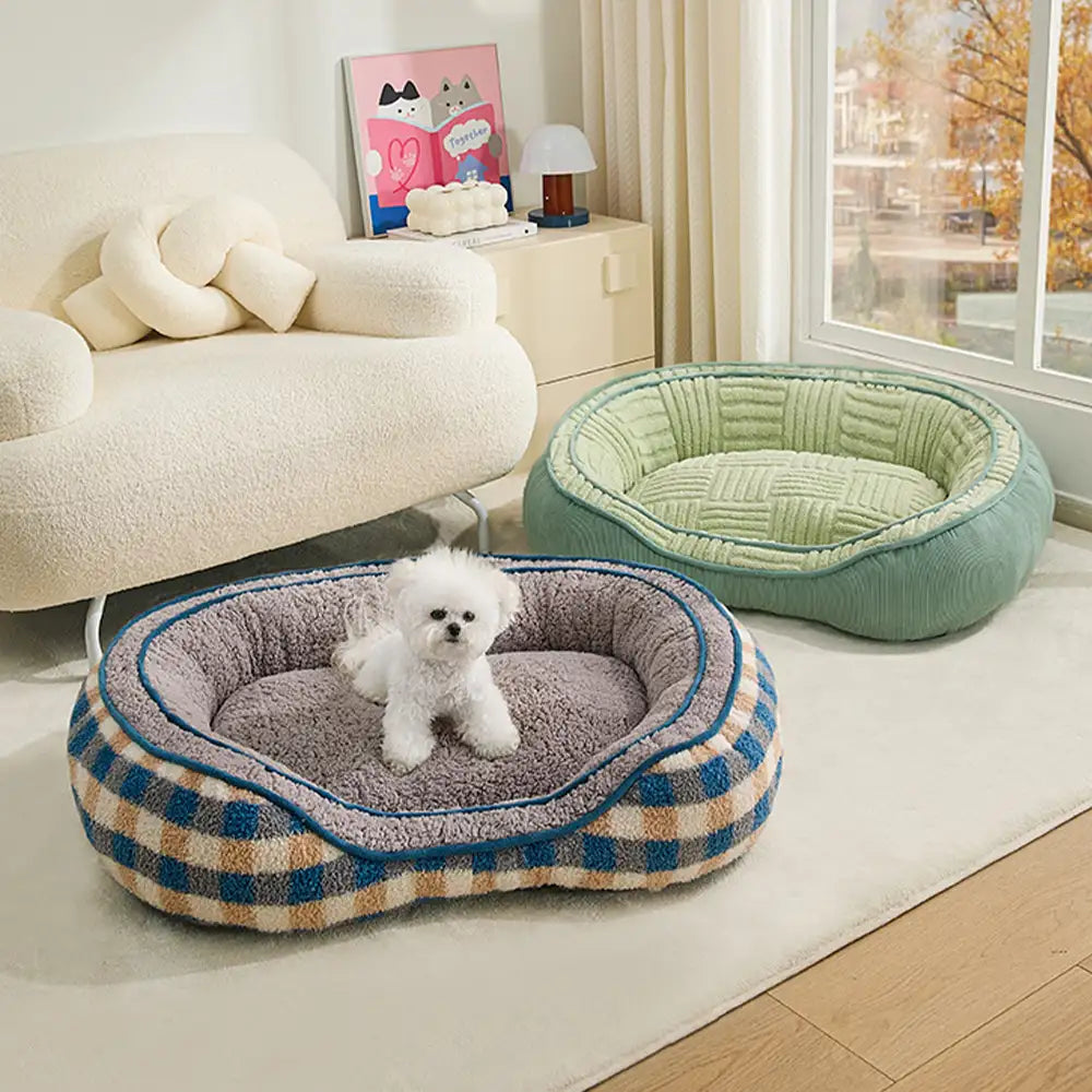 Oval Teddy Velvet Large Space Comfortable Deep Sleep Donut Dog Bed