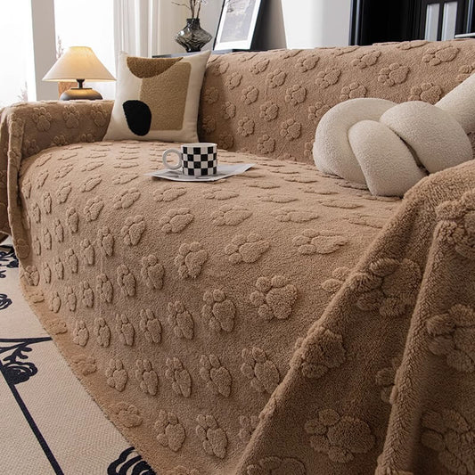Plush Paw-Patterned Soft Sofa Protector Throw Couch Cover