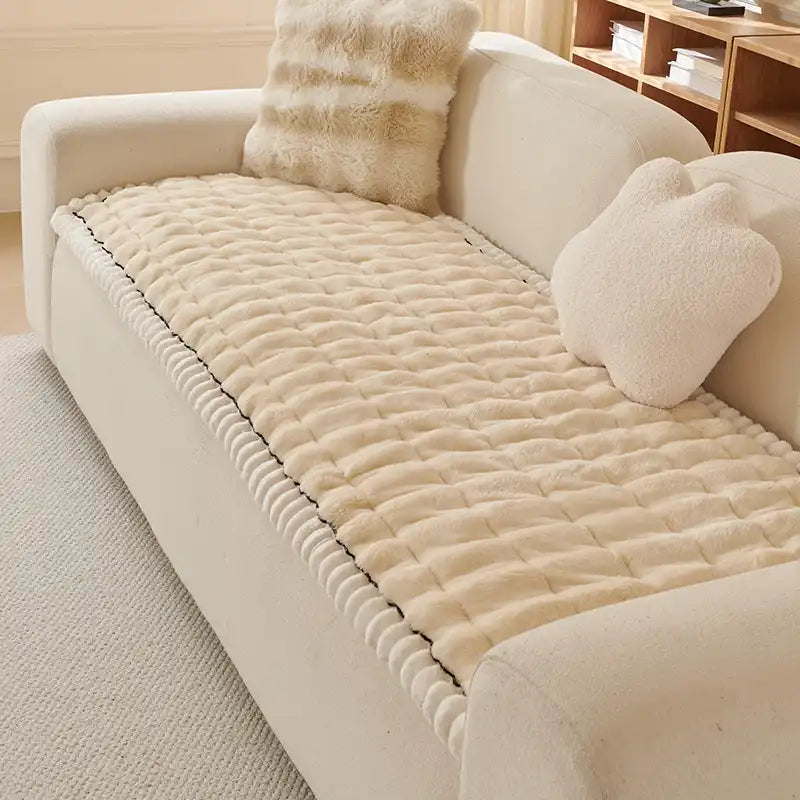 Solid-Color Fluffy Sofa Decor Thickened Couch Cover