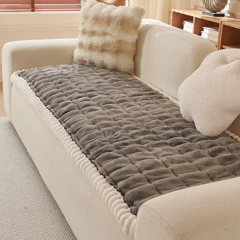 Solid-Color Fluffy Sofa Decor Thickened Couch Cover