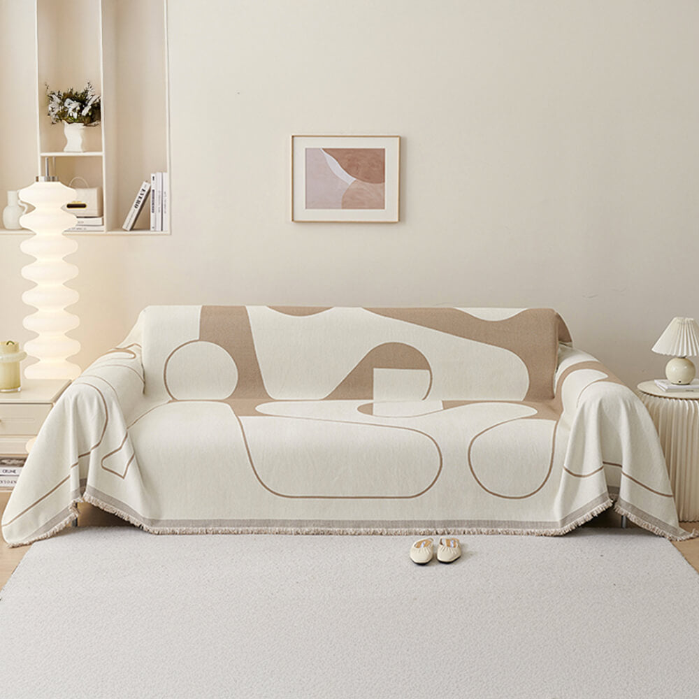 Geometric Fringe Double-Sided Chenille Non-Slip Throw Couch Cover