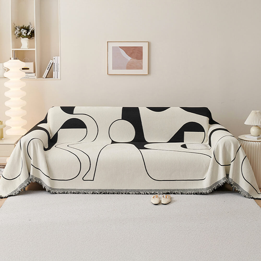 Geometric Fringe Double-Sided Chenille Non-Slip Throw Couch Cover