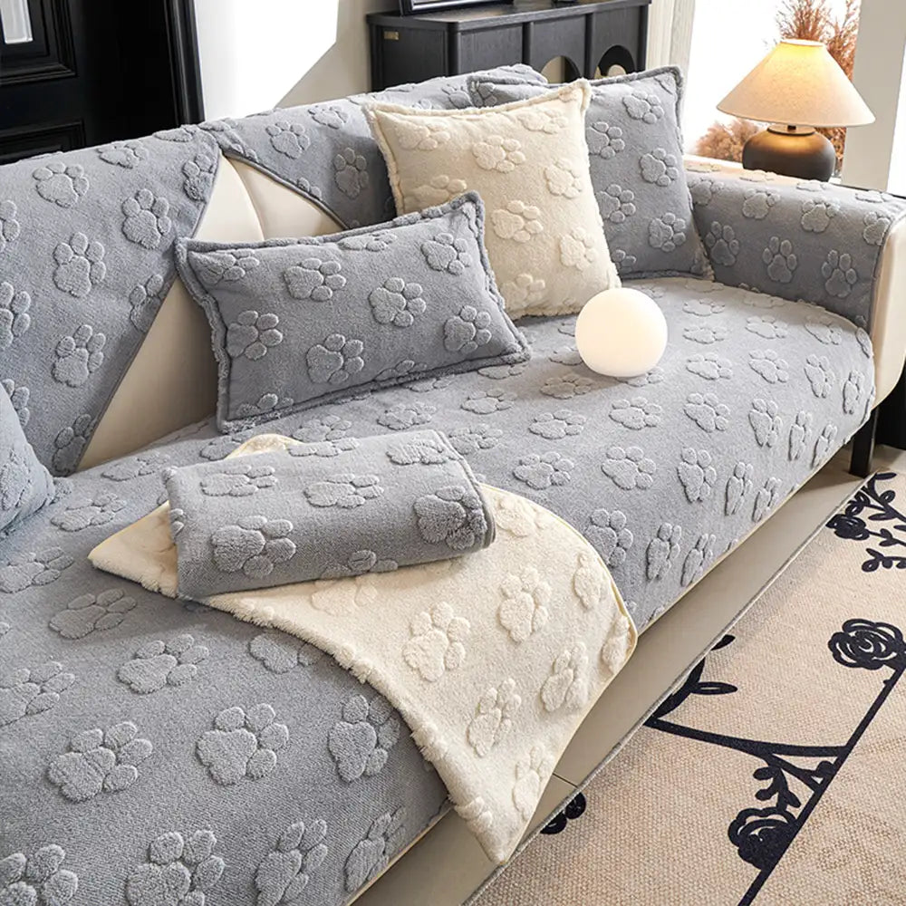 Paw Print Cute Plush Thick Sofa Decoration Non-slip Couch Cover